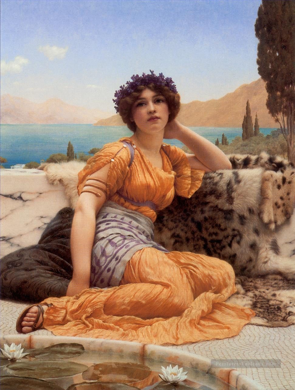 Avec des violettes et une robe de safran Hue néoclassique dame John William Godward Peintures à l'huile